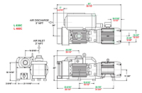 Dimensions - L400C/L630C Series Oil-Flooded Vacuum Pumps